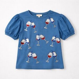 Women’s Blue Shirt with Wine Glass Design